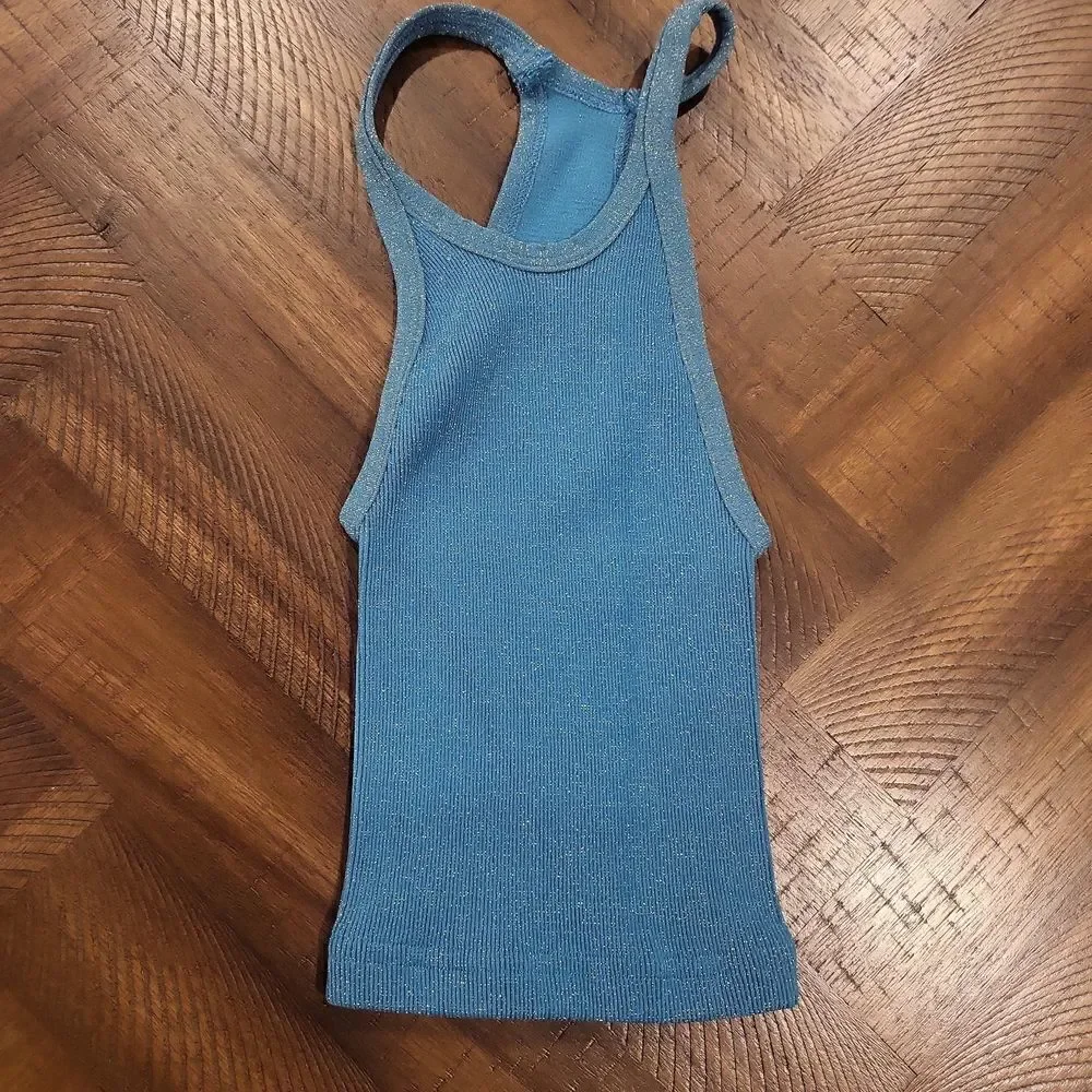 Free People Happiness Runs Tank in Lurex Blue XS/S